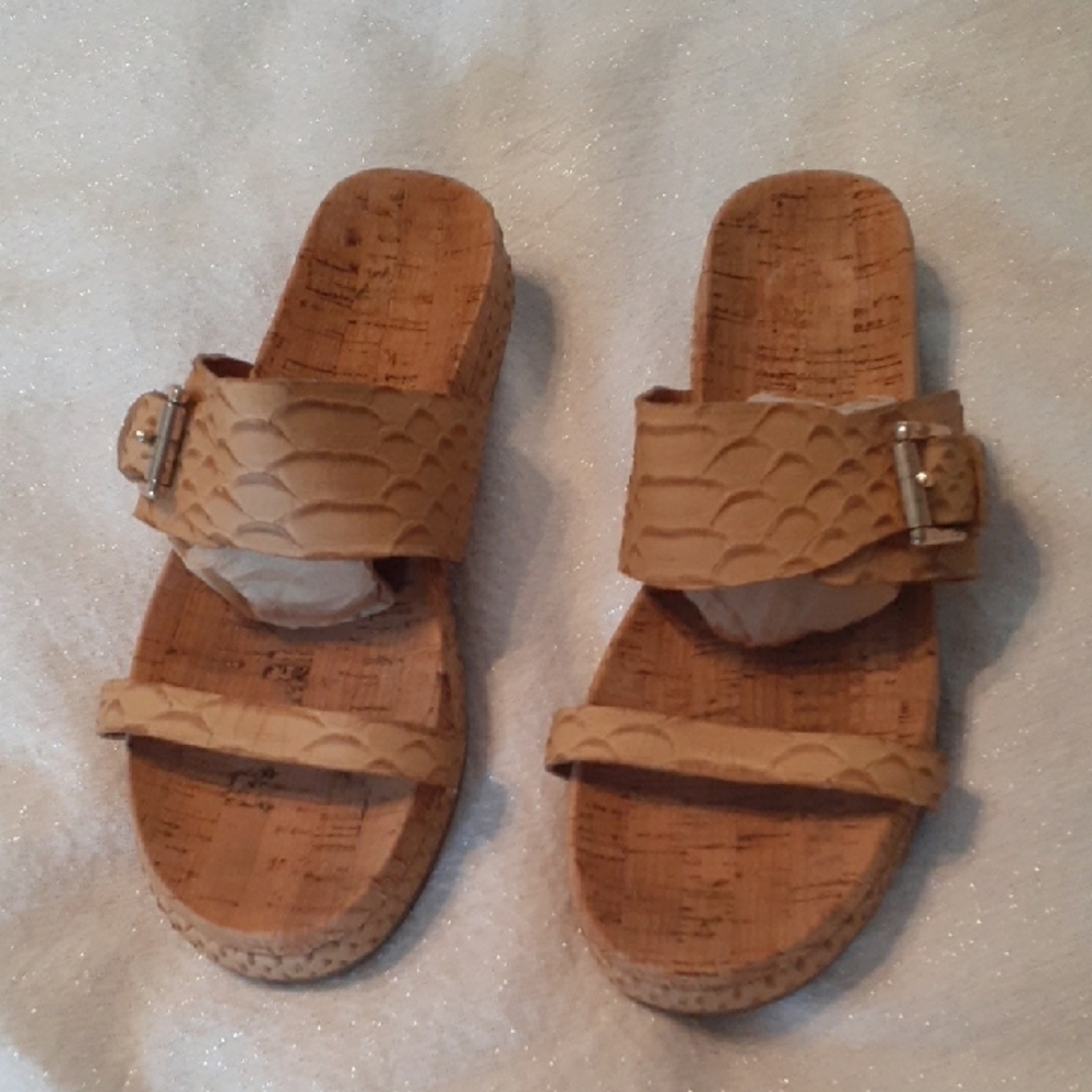 Coach Tan Textured Double-Strap Slide Sandals